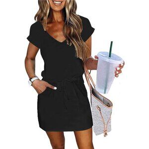 Square Neck Mini Dress with Lantern Sleeves – Tie-Waist Double Layer Hem